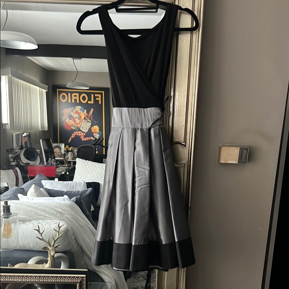 Black and Silver Maxi Fit and Flare Dress with Scoop Neck for Cocktail - Picture 3 of 3